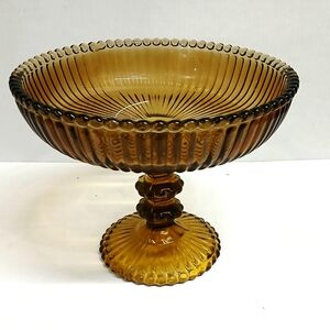 Vintage Amber Glass Pedestal Bowl